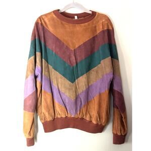 Vintage Suede Patchwork Crewneck Top Sweater Mens Size 44 / US Large XL